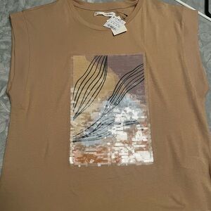 SFERRA Tan Sequin Graphic Muscle Tee